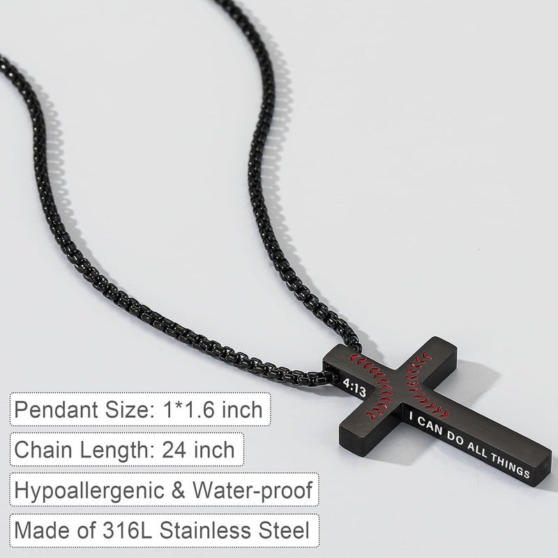 VULETO Baseball Bible Verse Cross Necklace for Boys Men, Stainless Steel Cross Pendant Baseball Valentines Christian Religious Jewelry Christmas Gifts for Teen Boys Kids Teens - Image 2